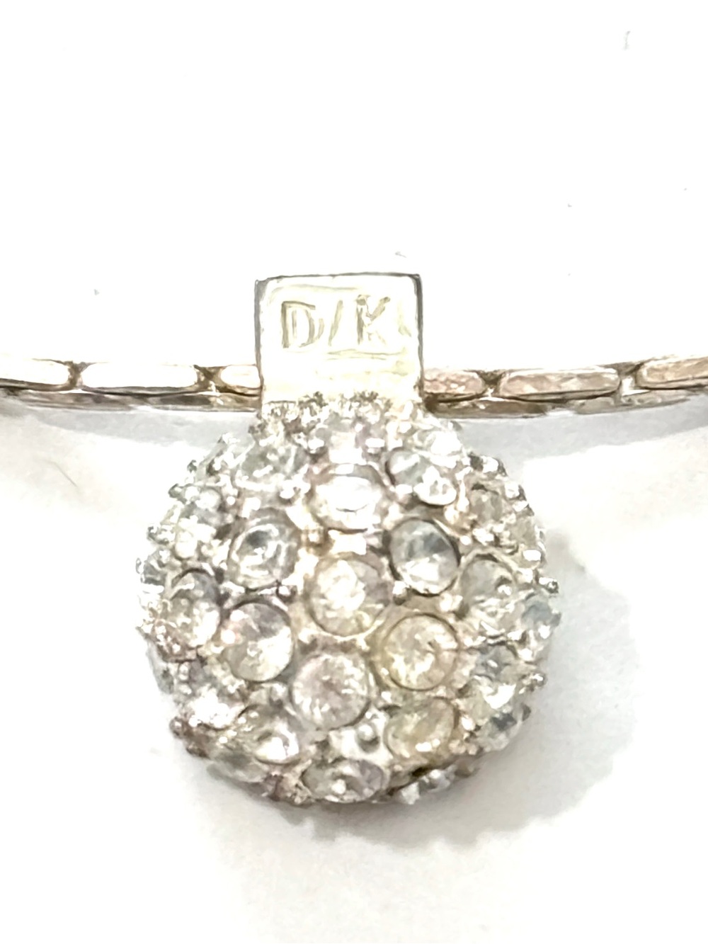 Dyberg Kern Signed Crystal Pavé Pendant Snake Chain Necklace Silver Tone Danish
